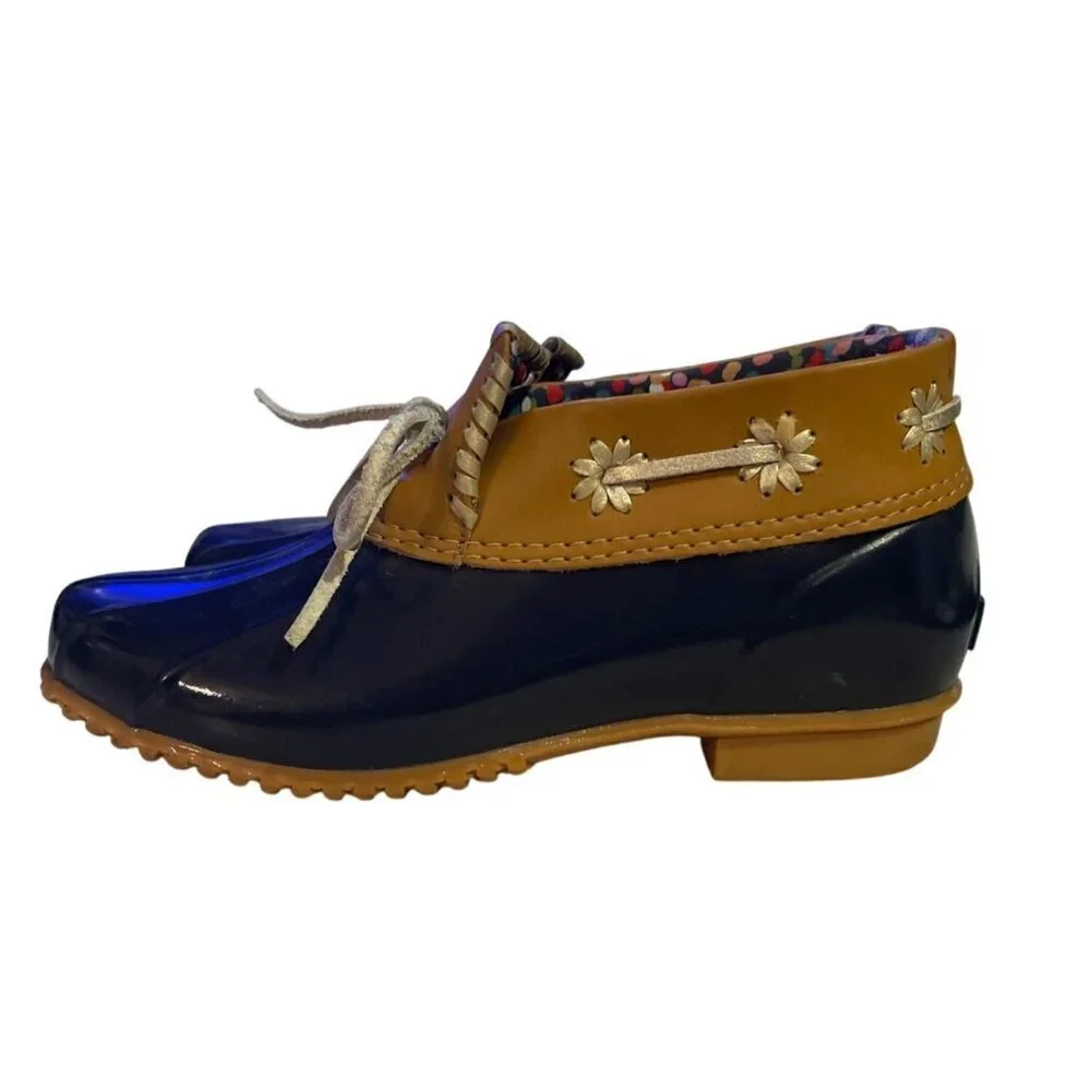 Jack Rogers Women's Aubrey Midnight Blue Floral Waterproof Boots Shoes Size 8